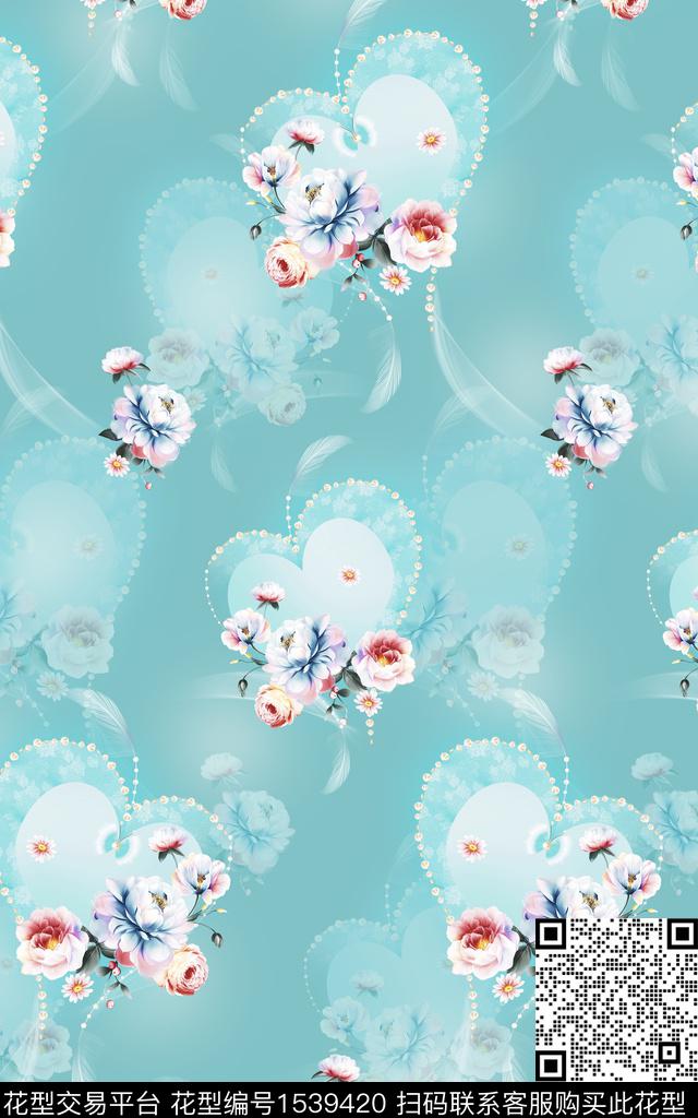 真丝彩底花卉旗袍数码印花华亿平台下载（图片编号: 1539420） - 瓦栏（Walan）