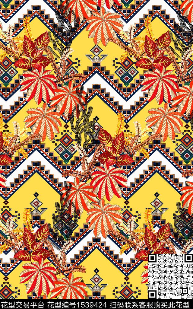 彩底花卉民族风旗袍数码印花华亿平台下载（图片编号: 1539424） - 瓦栏（Walan）
