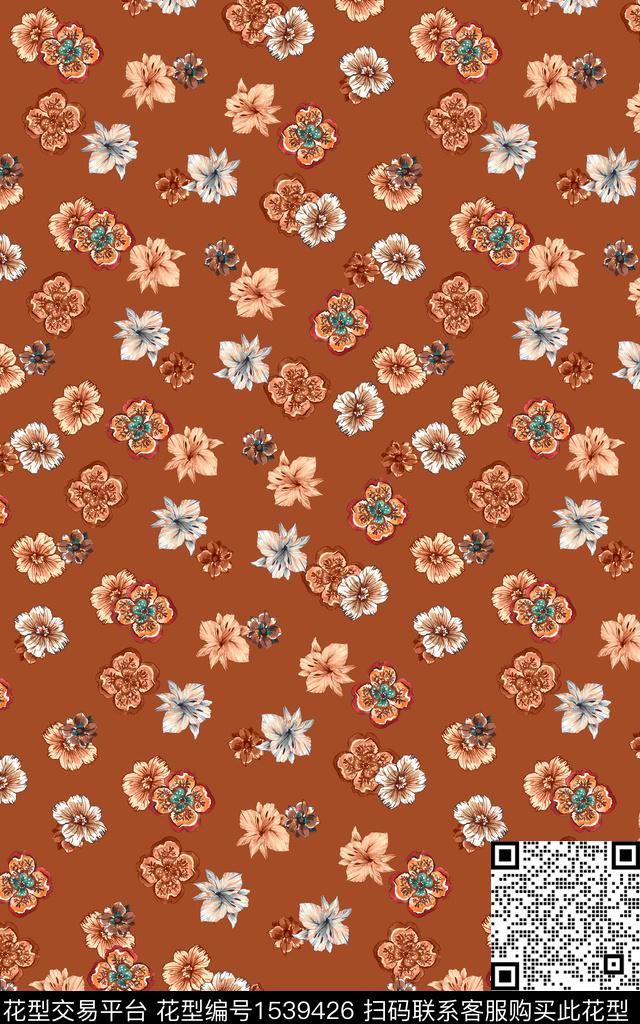 真丝彩底花卉旗袍数码印花华亿平台下载（图片编号: 1539426） - 瓦栏（Walan）