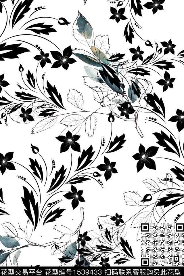 花卉绿植树叶线条花卉数码印花华亿平台下载（图片编号: 1539433） - 瓦栏（Walan）