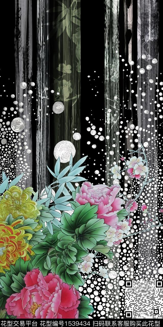 花卉定位花几何波点数码印花华亿平台下载（图片编号: 1539434） - 瓦栏（Walan）