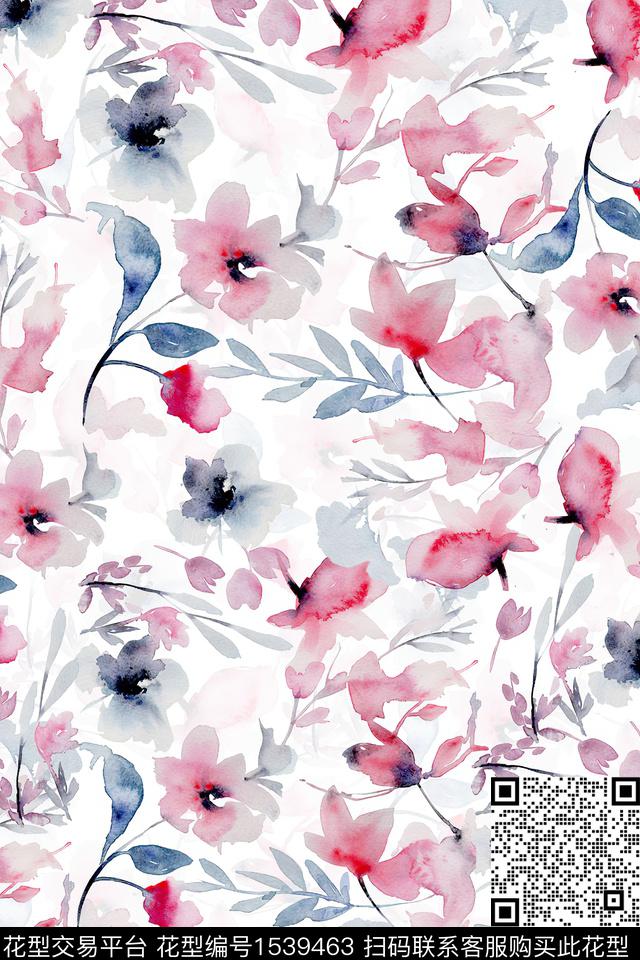 水彩花卉满版散花数码印花华亿平台下载（图片编号: 1539463） - 瓦栏（Walan）