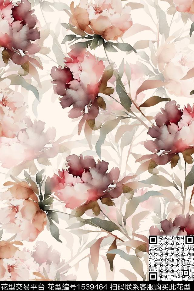 水彩花卉满版散花数码印花华亿平台下载（图片编号: 1539464） - 瓦栏（Walan）