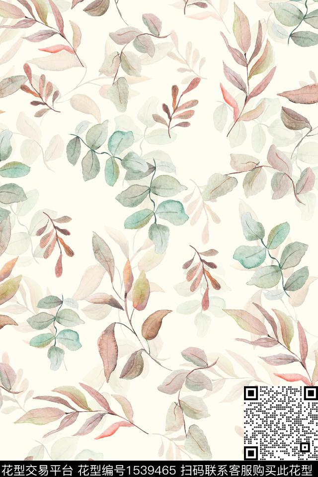 水彩满版散花绿植树叶数码印花华亿平台下载（图片编号: 1539465） - 瓦栏（Walan）