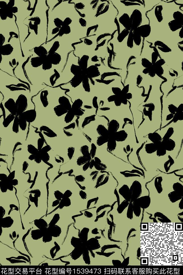 剪影年轻女性花卉数码印花华亿平台下载（图片编号: 1539473） - 瓦栏（Walan）