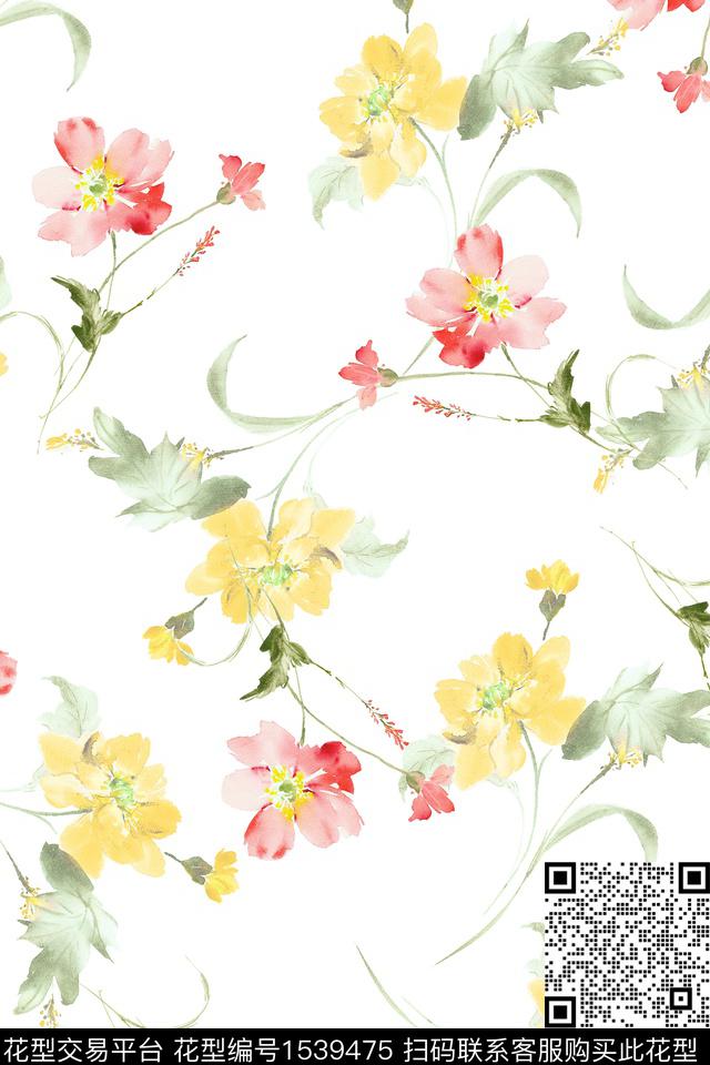 水彩小清新绿植树叶数码印花华亿平台下载（图片编号: 1539475） - 瓦栏（Walan）