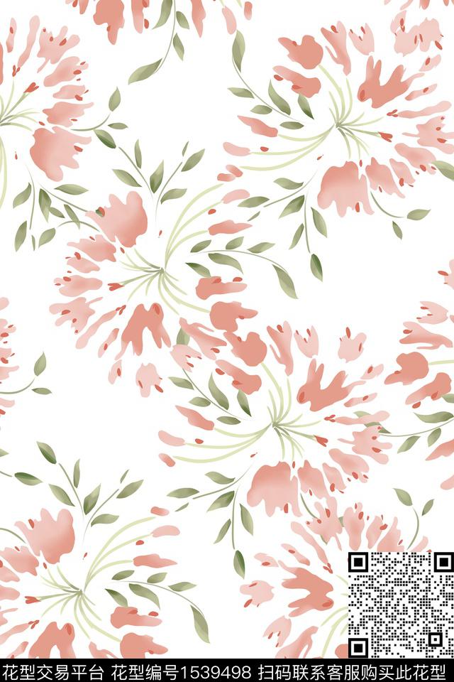 水彩花卉叶子数码印花华亿平台下载（图片编号: 1539498） - 瓦栏（Walan）