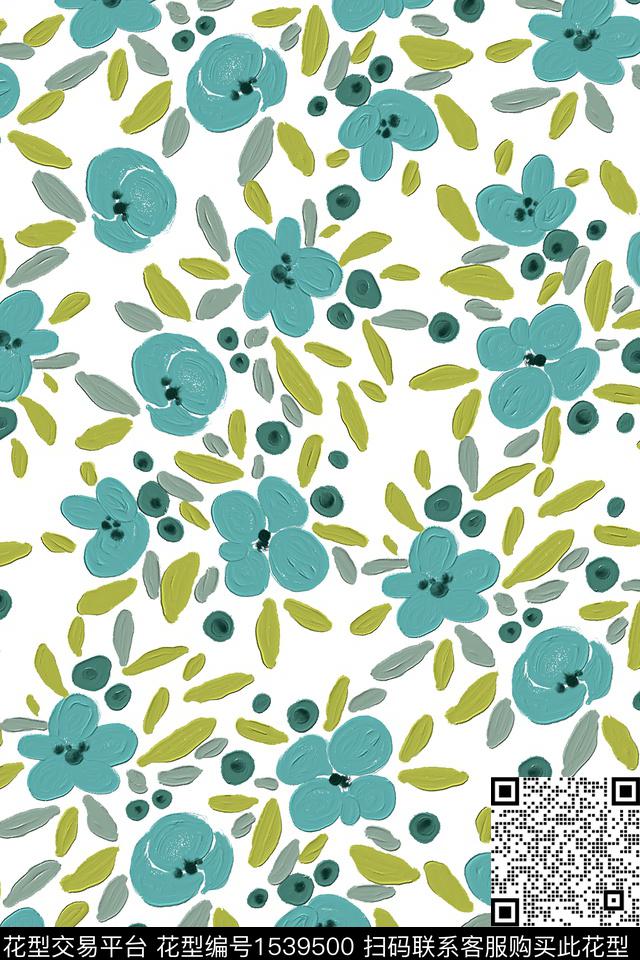 颜料花卉笔触数码印花华亿平台下载（图片编号: 1539500） - 瓦栏（Walan）