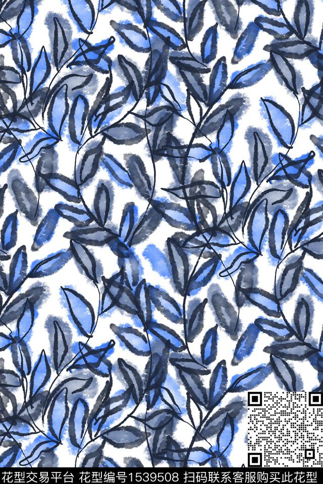 绿植树叶剪影笔触数码印花华亿平台下载（图片编号: 1539508） - 瓦栏（Walan）