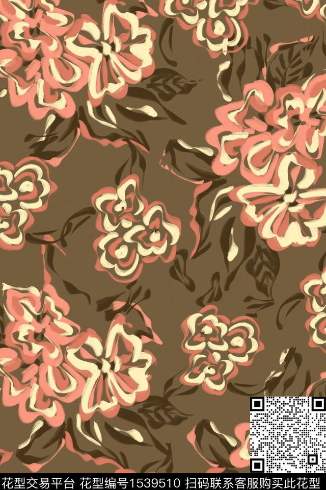大花平面花卉抽象花卉数码印花华亿平台下载（图片编号: 1539510） - 瓦栏（Walan）