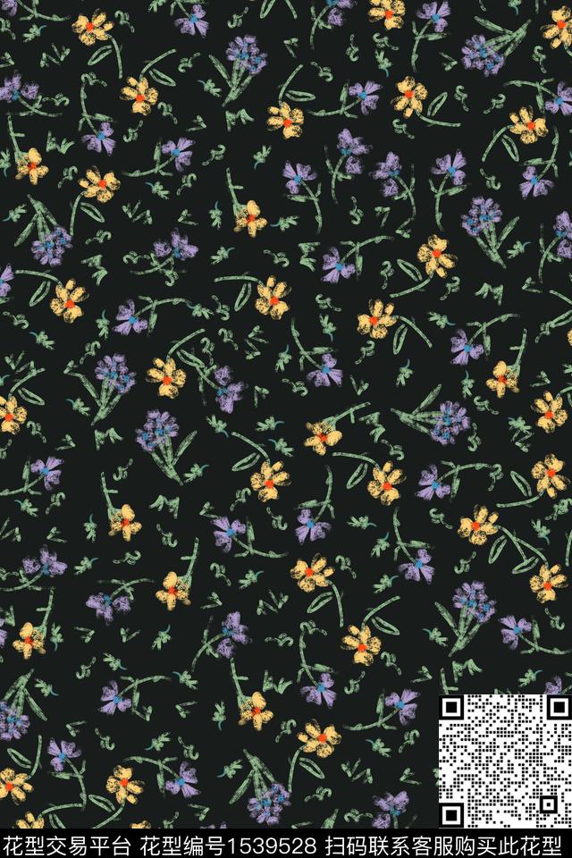 小碎花连衣裙手绘花卉数码印花华亿平台下载（图片编号: 1539528） - 瓦栏（Walan）