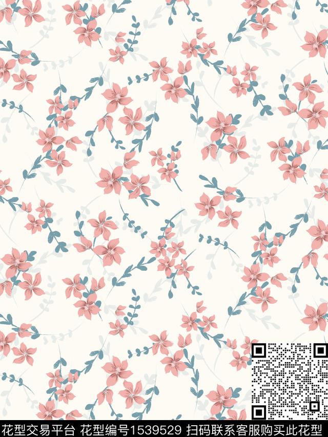 手绘花卉春夏华亿平台小碎花数码印花华亿平台下载（图片编号: 1539529） - 瓦栏（Walan）