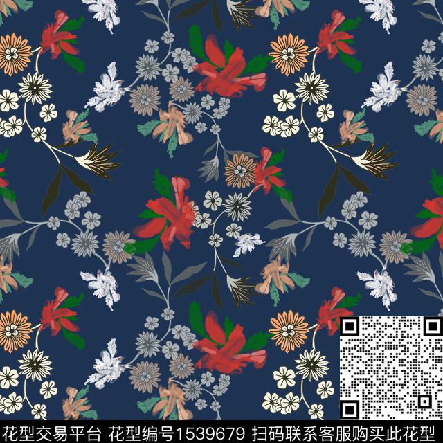 小碎花黑底花卉花卉数码印花华亿平台下载（图片编号: 1539679） - 瓦栏（Walan）