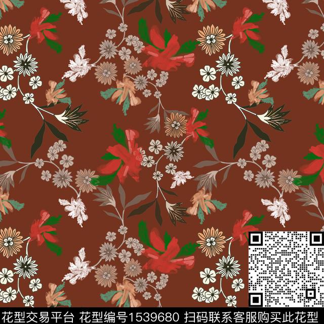 小碎花黑底花卉花卉数码印花华亿平台下载（图片编号: 1539680） - 瓦栏（Walan）