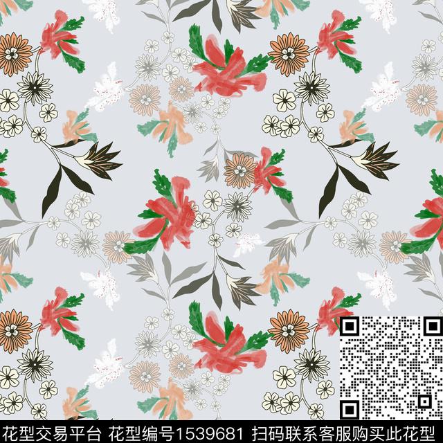 小碎花黑底花卉花卉数码印花华亿平台下载（图片编号: 1539681） - 瓦栏（Walan）