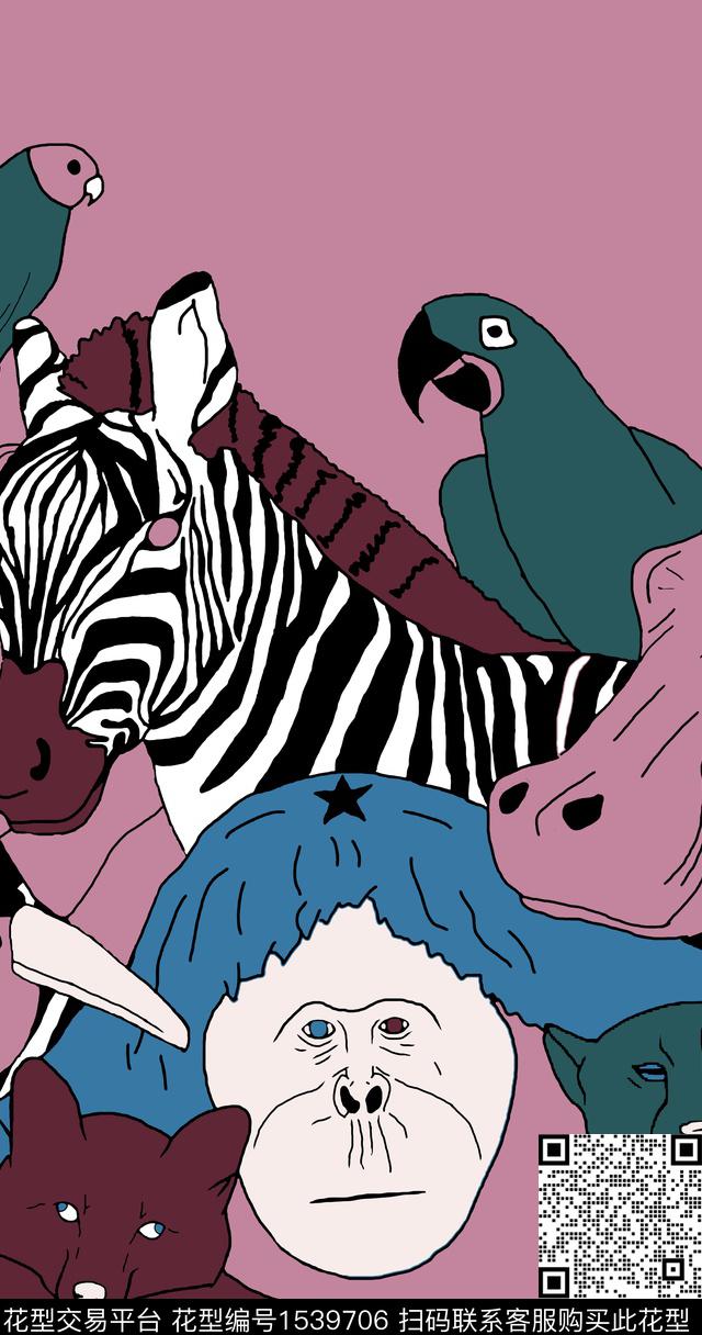 动物趣味搞怪传统印花华亿平台下载（图片编号: 1539706） - 瓦栏（Walan）