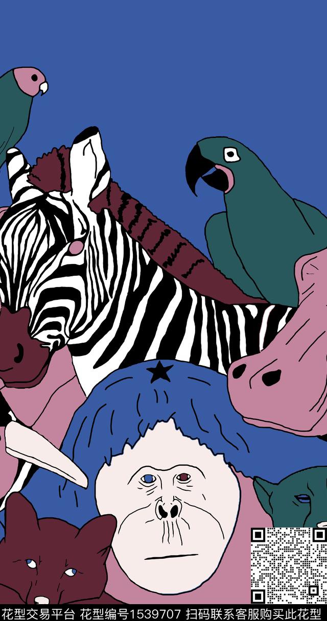 动物趣味搞怪传统印花华亿平台下载（图片编号: 1539707） - 瓦栏（Walan）