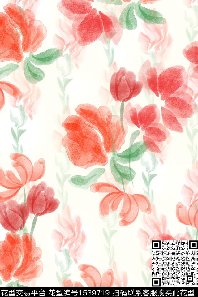 年轻女性淑女水彩数码印花华亿平台下载（图片编号: 1539719） - 瓦栏（Walan）