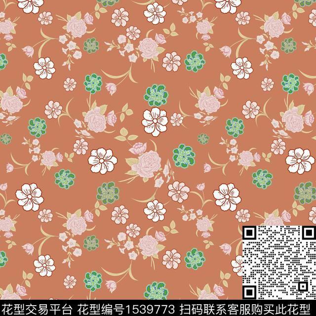 小碎花黑底花卉花卉传统印花华亿平台下载（图片编号: 1539773） - 瓦栏（Walan）