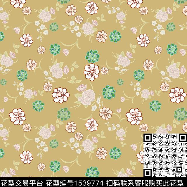 小碎花黑底花卉花卉传统印花华亿平台下载（图片编号: 1539774） - 瓦栏（Walan）