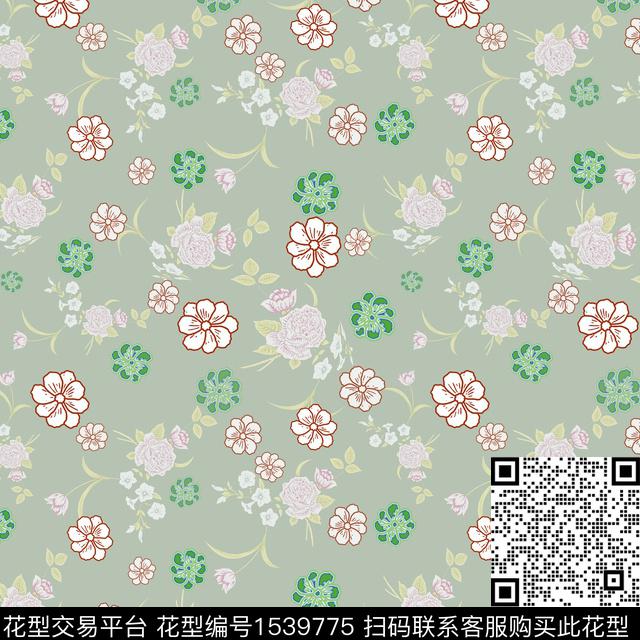 小碎花黑底花卉花卉传统印花华亿平台下载（图片编号: 1539775） - 瓦栏（Walan）