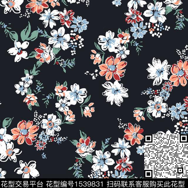 花卉女装黑底花卉传统印花华亿平台下载（图片编号: 1539831） - 瓦栏（Walan）