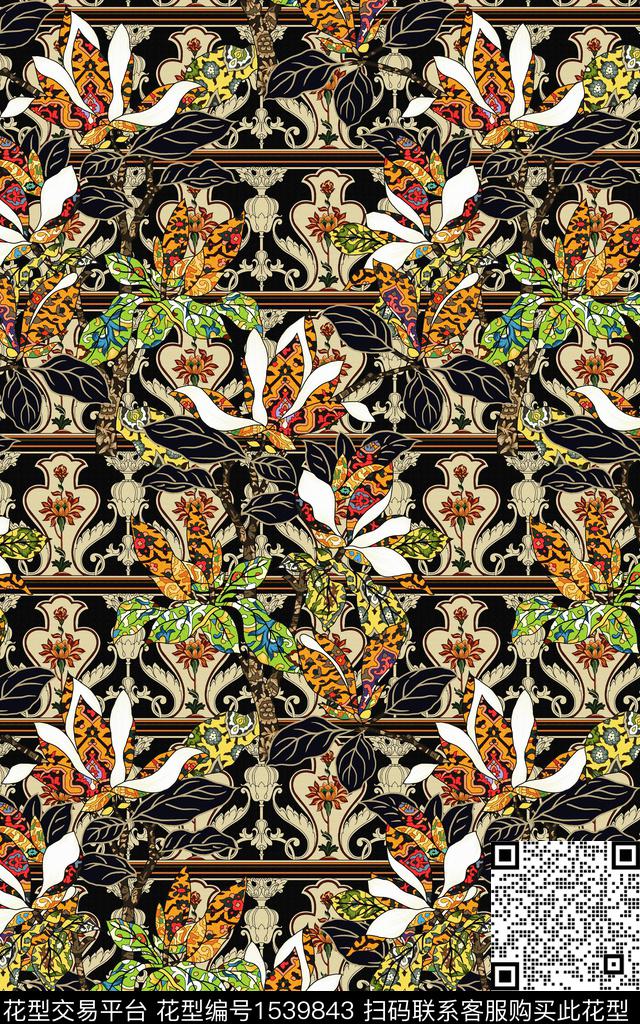 民族风中老年花卉传统印花华亿平台下载（图片编号: 1539843） - 瓦栏（Walan）