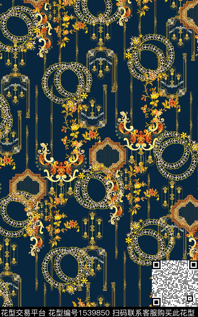 中老年几何花卉传统印花华亿平台下载（图片编号: 1539850） - 瓦栏（Walan）