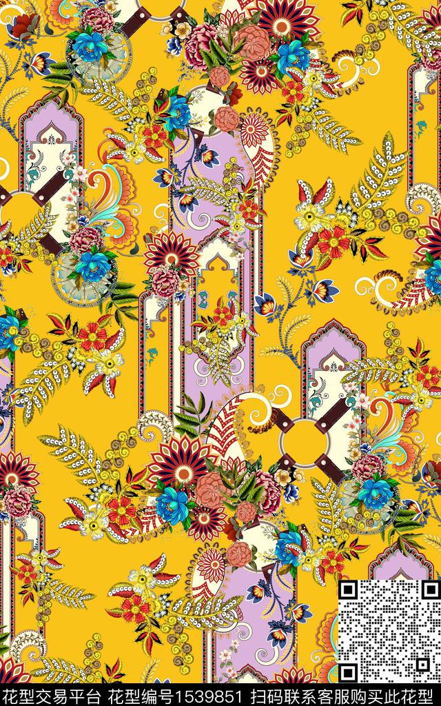 民族风中老年植物传统印花华亿平台下载（图片编号: 1539851） - 瓦栏（Walan）