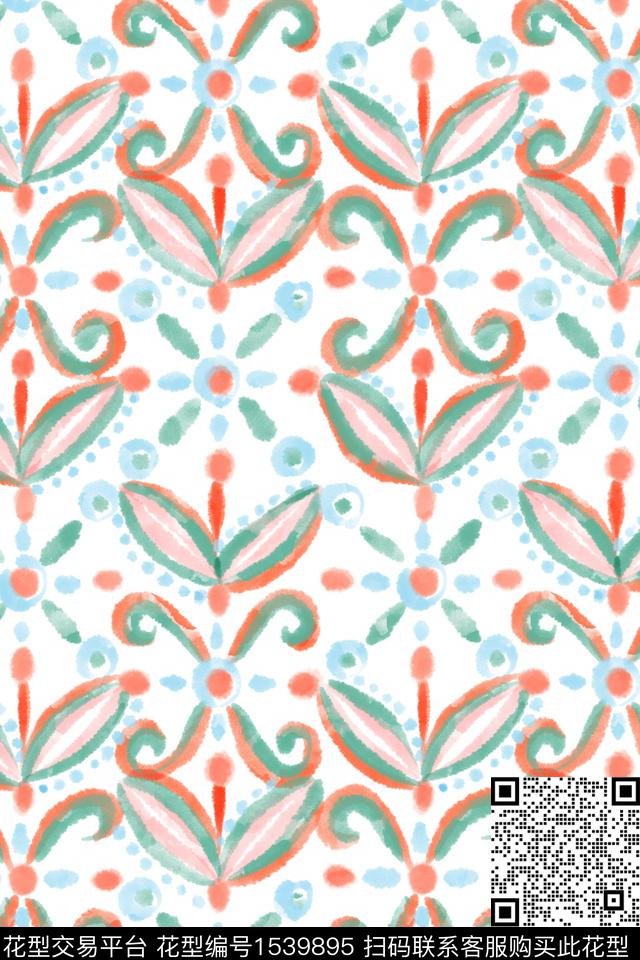 民族风笔触水彩数码印花华亿平台下载（图片编号: 1539895） - 瓦栏（Walan）