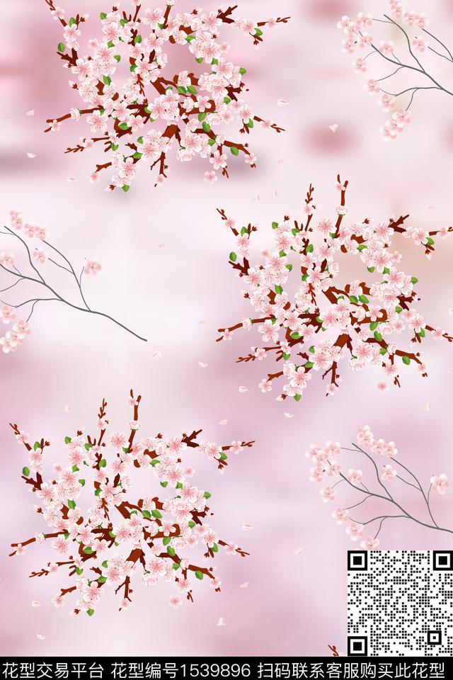 花卉手绘模糊数码印花华亿平台下载（图片编号: 1539896） - 瓦栏（Walan）