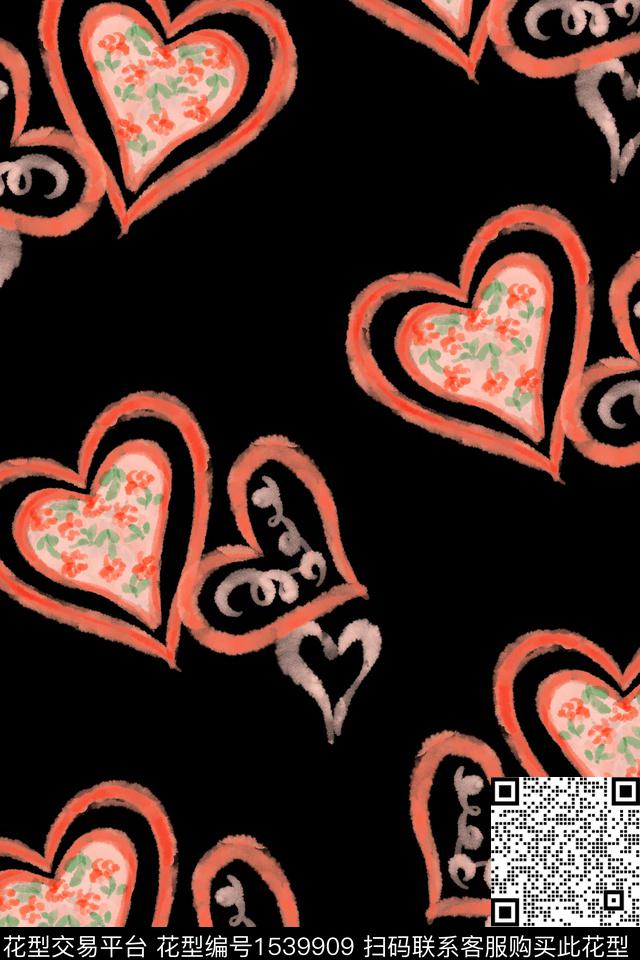 趣味爱心水彩数码印花华亿平台下载（图片编号: 1539909） - 瓦栏（Walan）
