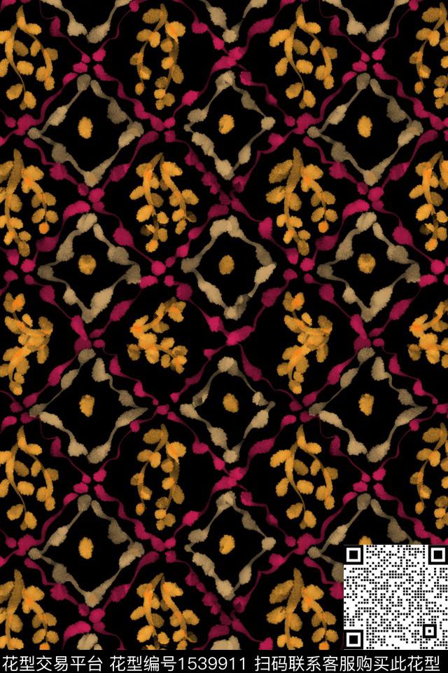 民族风水彩笔触数码印花华亿平台下载（图片编号: 1539911） - 瓦栏（Walan）