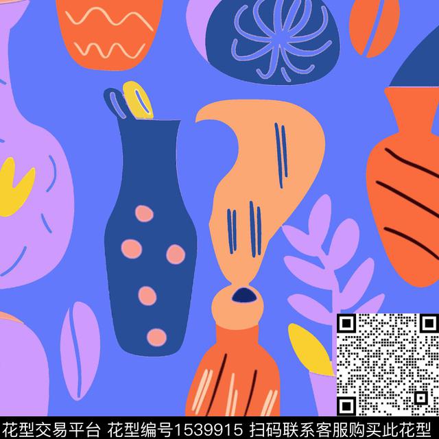 瓶子植物抽象数码印花华亿平台下载（图片编号: 1539915） - 瓦栏（Walan）