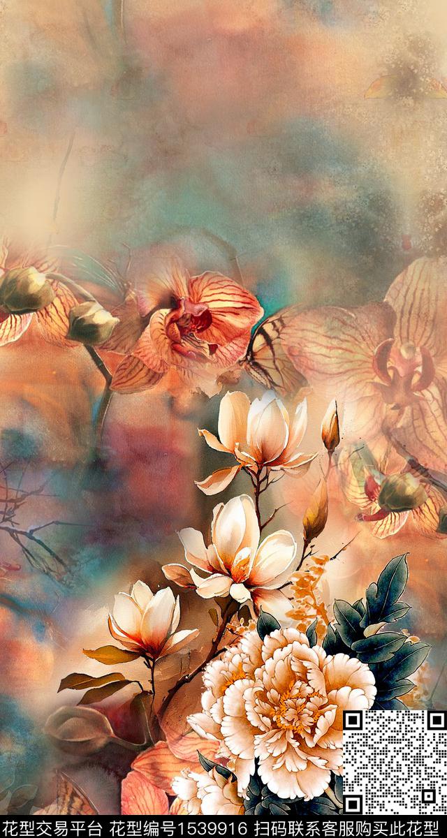 手绘中老年香云纱数码印花华亿平台下载（图片编号: 1539916） - 瓦栏（Walan）