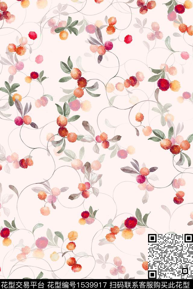 水彩杨梅小清新数码印花华亿平台下载（图片编号: 1539917） - 瓦栏（Walan）