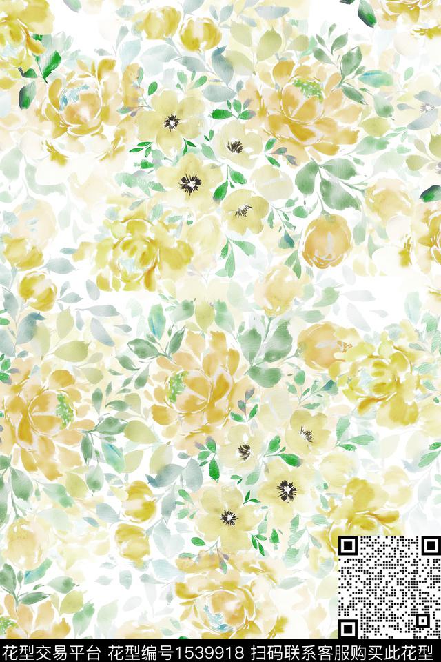 水彩花卉满版散花数码印花华亿平台下载（图片编号: 1539918） - 瓦栏（Walan）