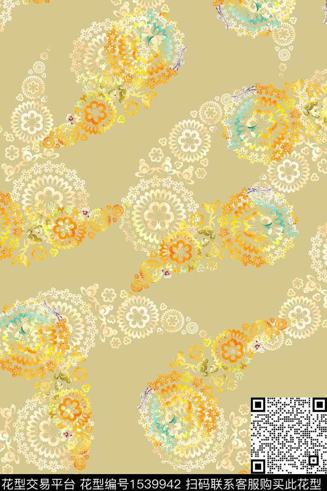 花纹佩斯利民族风数码印花华亿平台下载（图片编号: 1539942） - 瓦栏（Walan）