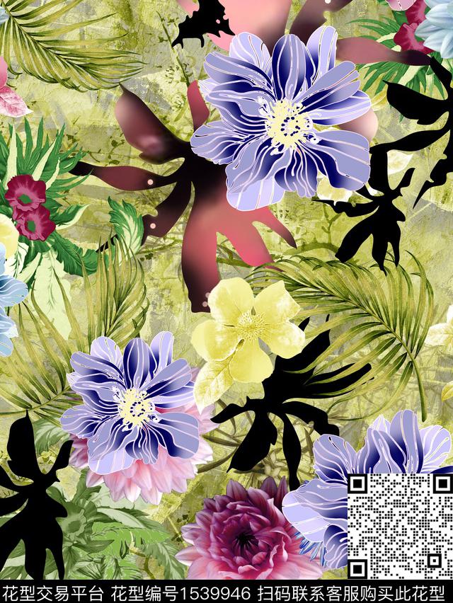 花卉数码印花华亿平台下载（图片编号: 1539946） - 瓦栏（Walan）