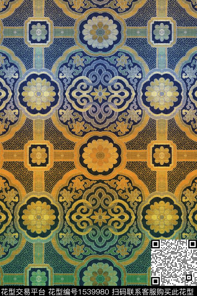 真丝中国风宋锦风数码印花华亿平台下载（图片编号: 1539980） - 瓦栏（Walan）