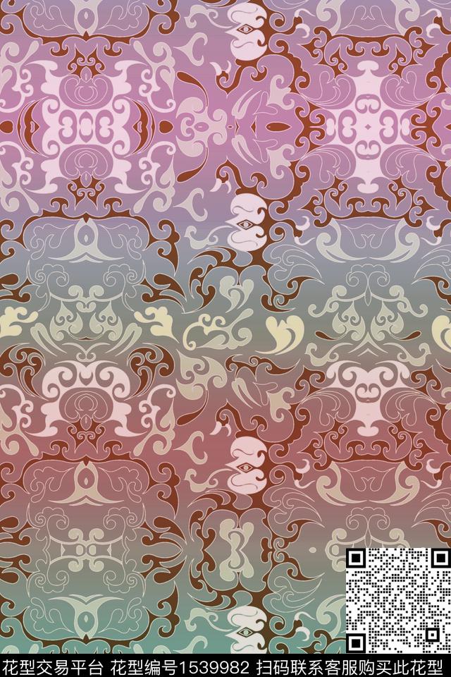 真丝中国风宋锦风数码印花华亿平台下载（图片编号: 1539982） - 瓦栏（Walan）