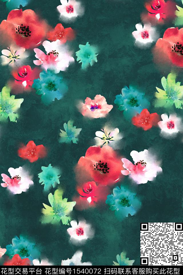 花卉水彩满版散花数码印花华亿平台下载（图片编号: 1540072） - 瓦栏（Walan）