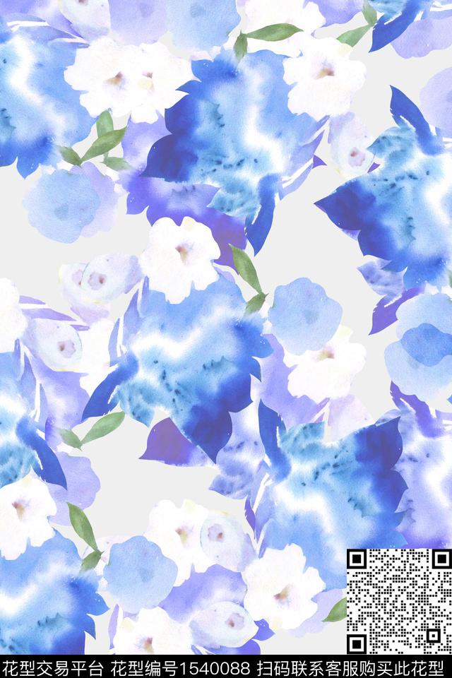 花卉水彩春夏华亿平台数码印花华亿平台下载（图片编号: 1540088） - 瓦栏（Walan）
