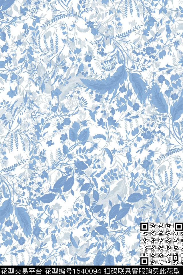 花卉青花春夏华亿平台数码印花华亿平台下载（图片编号: 1540094） - 瓦栏（Walan）