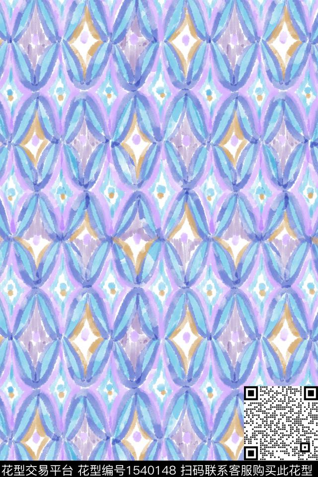 民族风水彩笔触数码印花华亿平台下载（图片编号: 1540148） - 瓦栏（Walan）