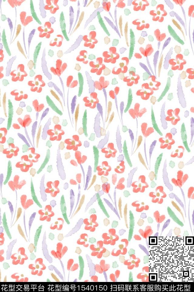 清爽底花卉春夏华亿平台小碎花数码印花华亿平台下载（图片编号: 1540150） - 瓦栏（Walan）