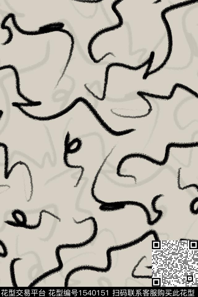 男装线条抽象数码印花华亿平台下载（图片编号: 1540151） - 瓦栏（Walan）