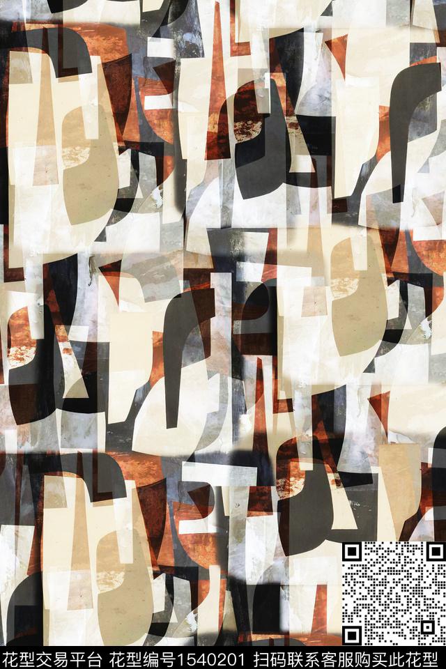抽象几何时尚数码印花华亿平台下载（图片编号: 1540201） - 瓦栏（Walan）