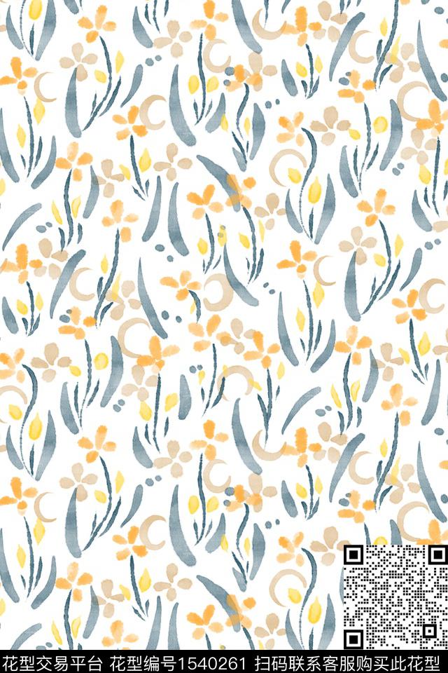 清爽底花卉小碎花水彩数码印花华亿平台下载（图片编号: 1540261） - 瓦栏（Walan）