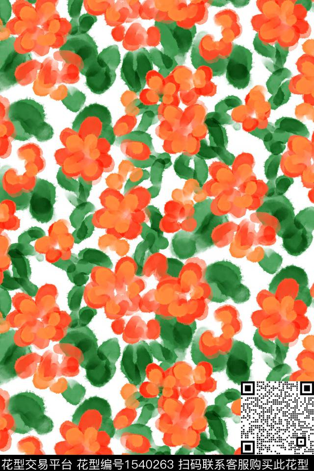 花卉水彩笔触数码印花华亿平台下载（图片编号: 1540263） - 瓦栏（Walan）